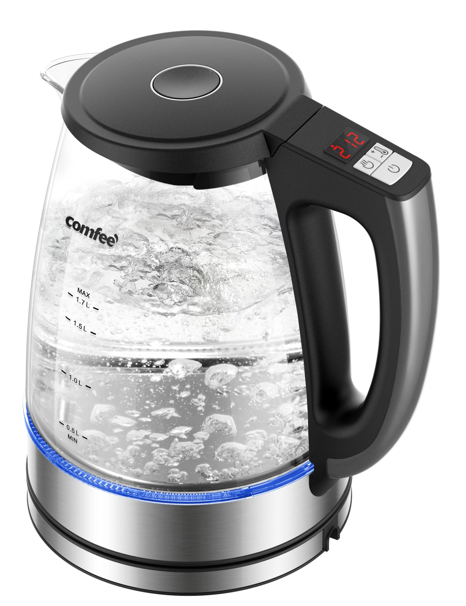 COMFEE' 1.7L Glass Temperature-Control Electric Kettle with 6 Preset Modes | 6 p