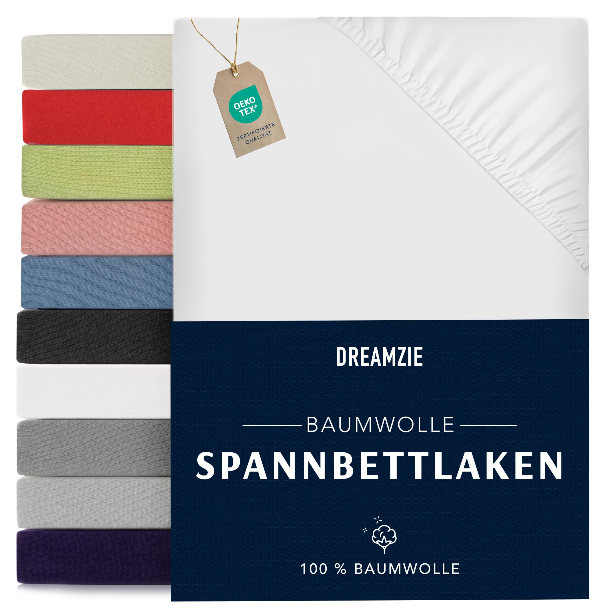 Dreamzie - Fitted Sheet - 180 x 200 cm - 100% Cotton Jersey | White · Sheet with