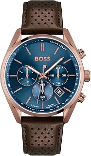 BOSS Men's 44mm Chronograph Quartz Watch Champion Collection with Stainless Steel or Leather Bracelet, Date Function, 3 Sub-Dials, 10ATM Water Resistance