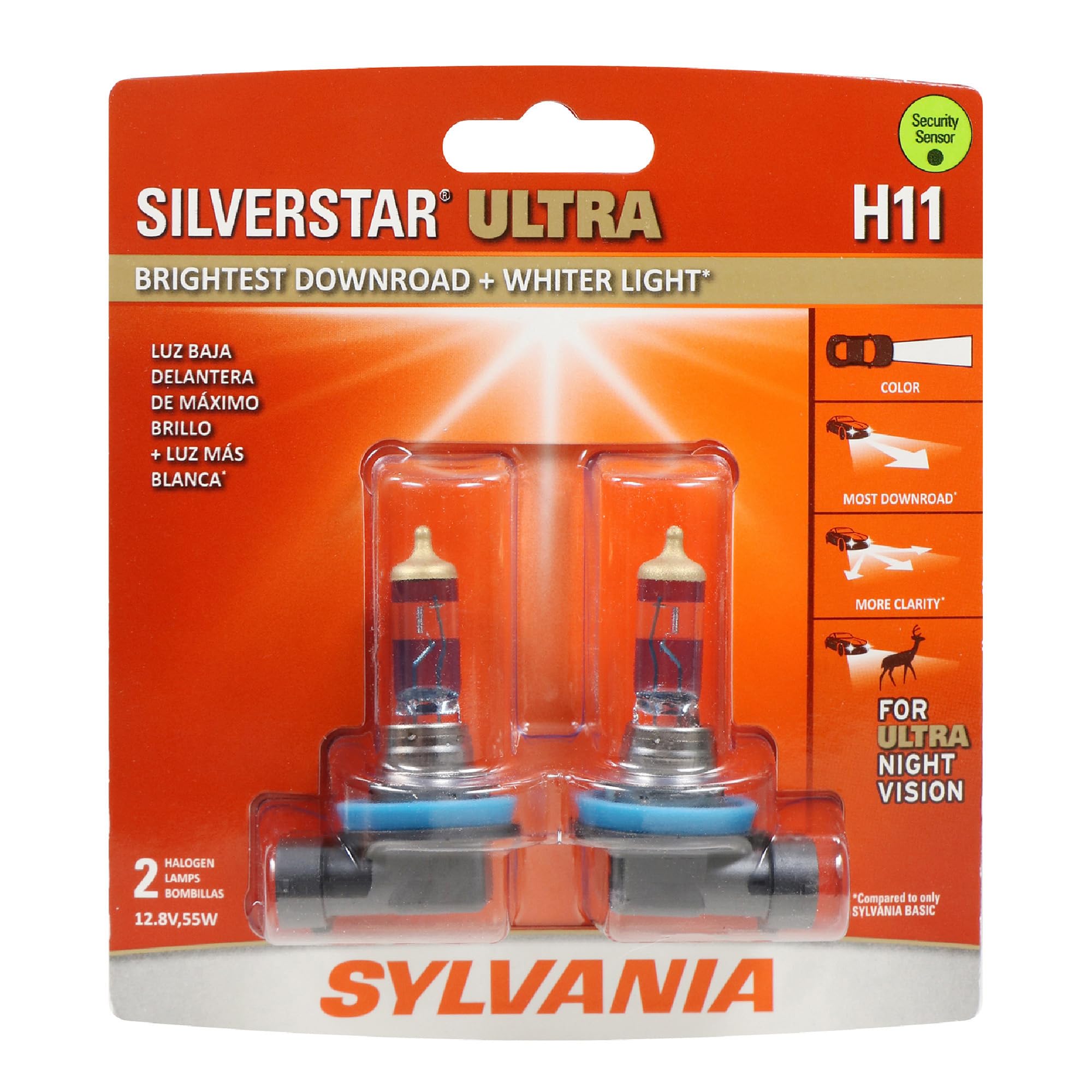 SYLVANIA H11 SilverStar Ultra Halogen Headlight Bulb, 2 Bulbs | Ultra Night Visi