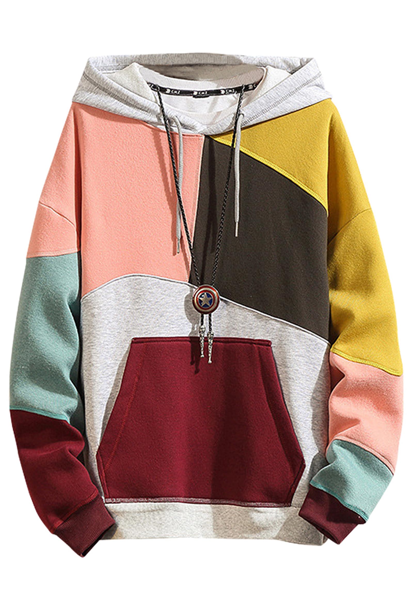 Hoodie Men's Techwear Hoodie Pullover Hip Hop Streetwear Patchwork