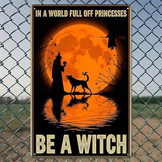 Halloween Vintage Aluminum Be A Witch Moon Plaque Wall Art 8x12in Home Office Garden Decor