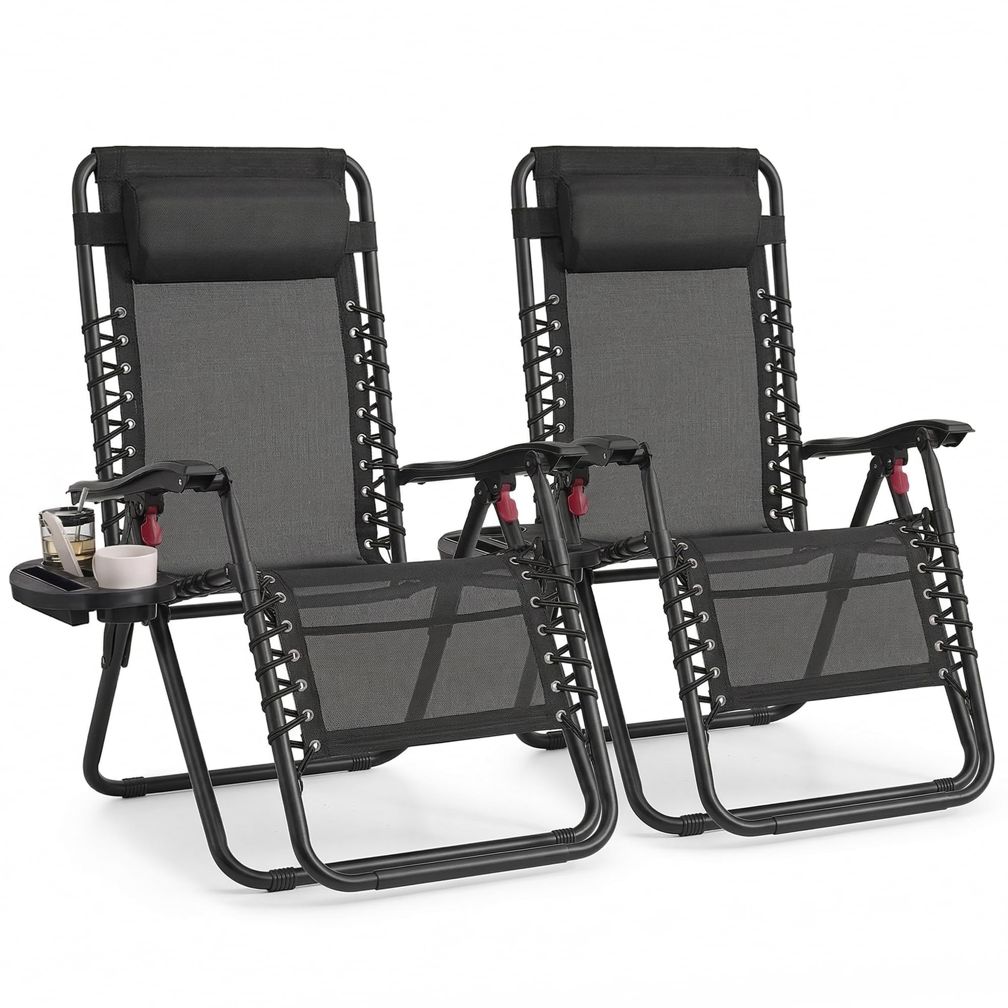 SONGMICS Set of 2 Zero Gravity Reclining Chairs, Folding Sun Loungers | With Tra