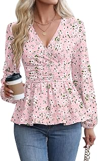 MOLERANI Women Peplum Tops Wrap V Neck Blouses Long Sleeve Shirts