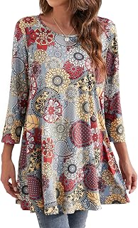 Enmain T-shirts Women 3/4 Sleeve Plus Size Blouses and Shirts for Women Elegant Loose Round Neck Casual Tunic Long Elasticity T-Shirt Clothes S-3XL