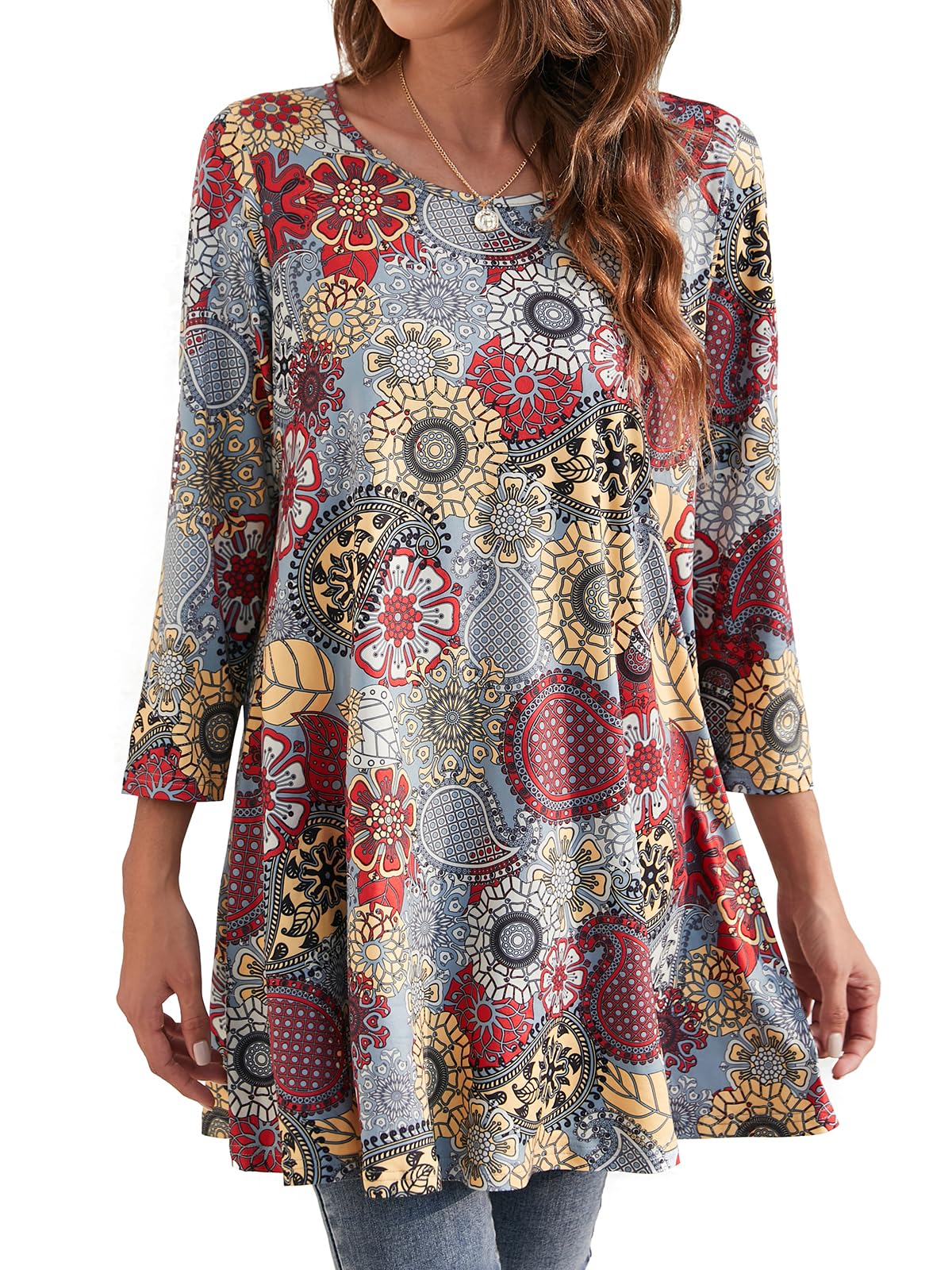 Enmain T-shirts Women 3/4 Sleeve Plus Size Blouses and Shirts for Women Elegant 