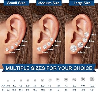 YIMERAIRE Moissanite Earrings, 3-10MM Diamond Stud Earrings For Women Men 925 Sterling Silver Screw Back Ear Stud Shiny Hypoallergenic White Gold Lab Grown Moissanite Studs -Gifts for Her Him