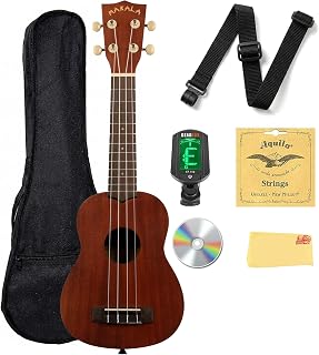 Kala MK-S Makala Soprano Ukulele Bundle with Gig Bag, Tuner, Strap, Aquila Strings, Online Lessons, Austin Bazaar Instructional DVD, and Polishing Cloth
