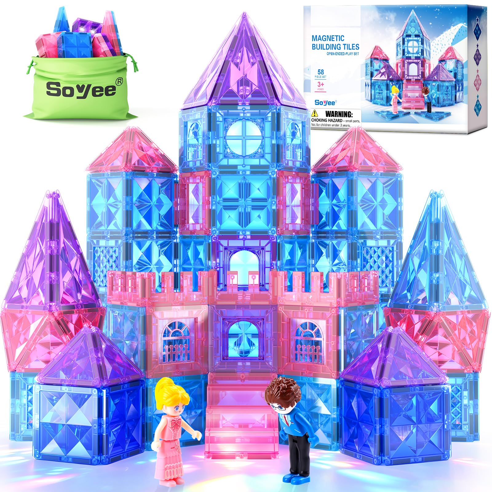 Diamond Magnetic Building Blocks for Kids - Princess Castle Magnetic Tiles Toys 