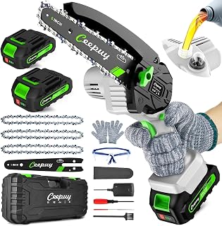 CEEPUY Mini Chainsaw Cordless,6 Inch Portable Electric Chainsaw with 2 Batterys/Automatic Oiler/Security Lock/Powered Small Handheld Saw for Trees Branches Trimming,Gifts for Father Men Dad Husband