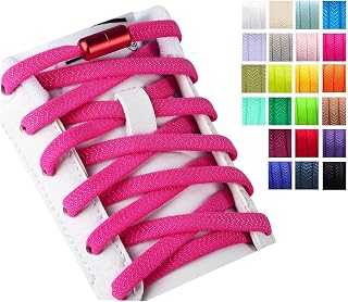 Olukssck 2 Pairs of Elastic Flat Shoelaces with Metal Closure, Elastic Tie Free Tie Shoelaces for Children and Adults, Sports Shoe Laces for All Shoes