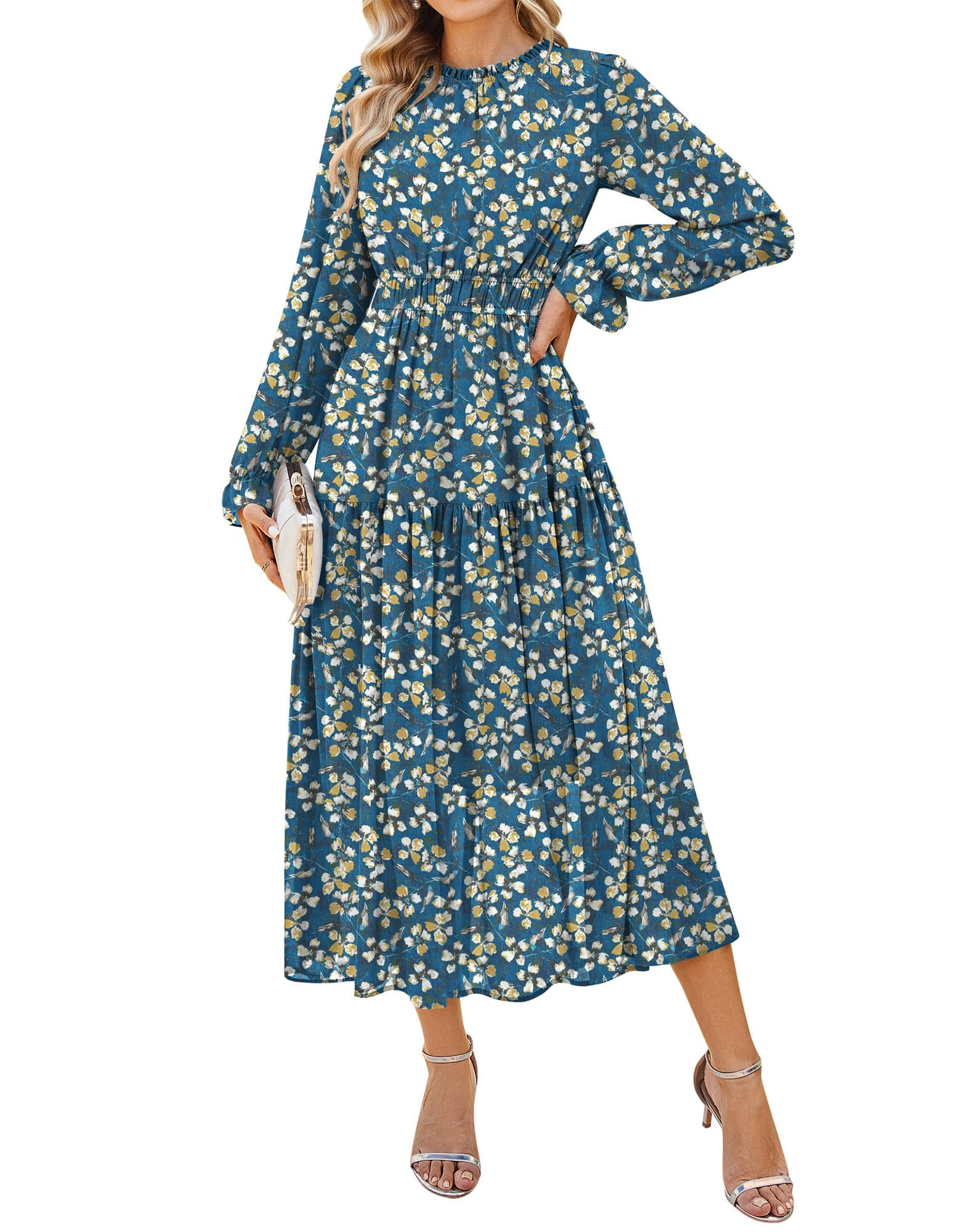 GRACE KARIN Women's Floral Long Sleeve Fall Wedding Guest Maxi Dress