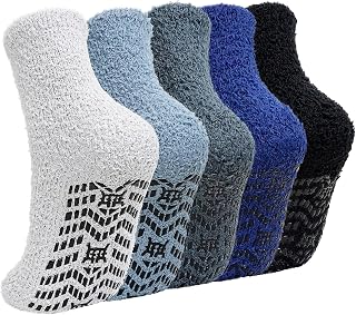 LOFIR Warm Non-slip Socks for Men: Flannelette Socks for Men in Winter - Thick Fluffy Thermal Coral Fleece Socks 5 Pairs 36-46