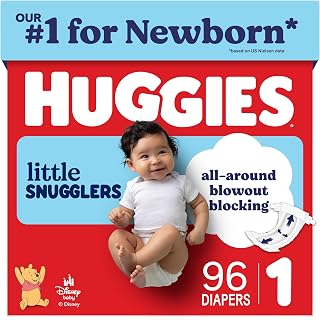 Huggies Little Snugglers Diapers Size 1, 96 Count | Blowout Protection, Leakproof Protection, Luxury Softness, FastAbsorb System, Hypoallergenic, Fragrance Free