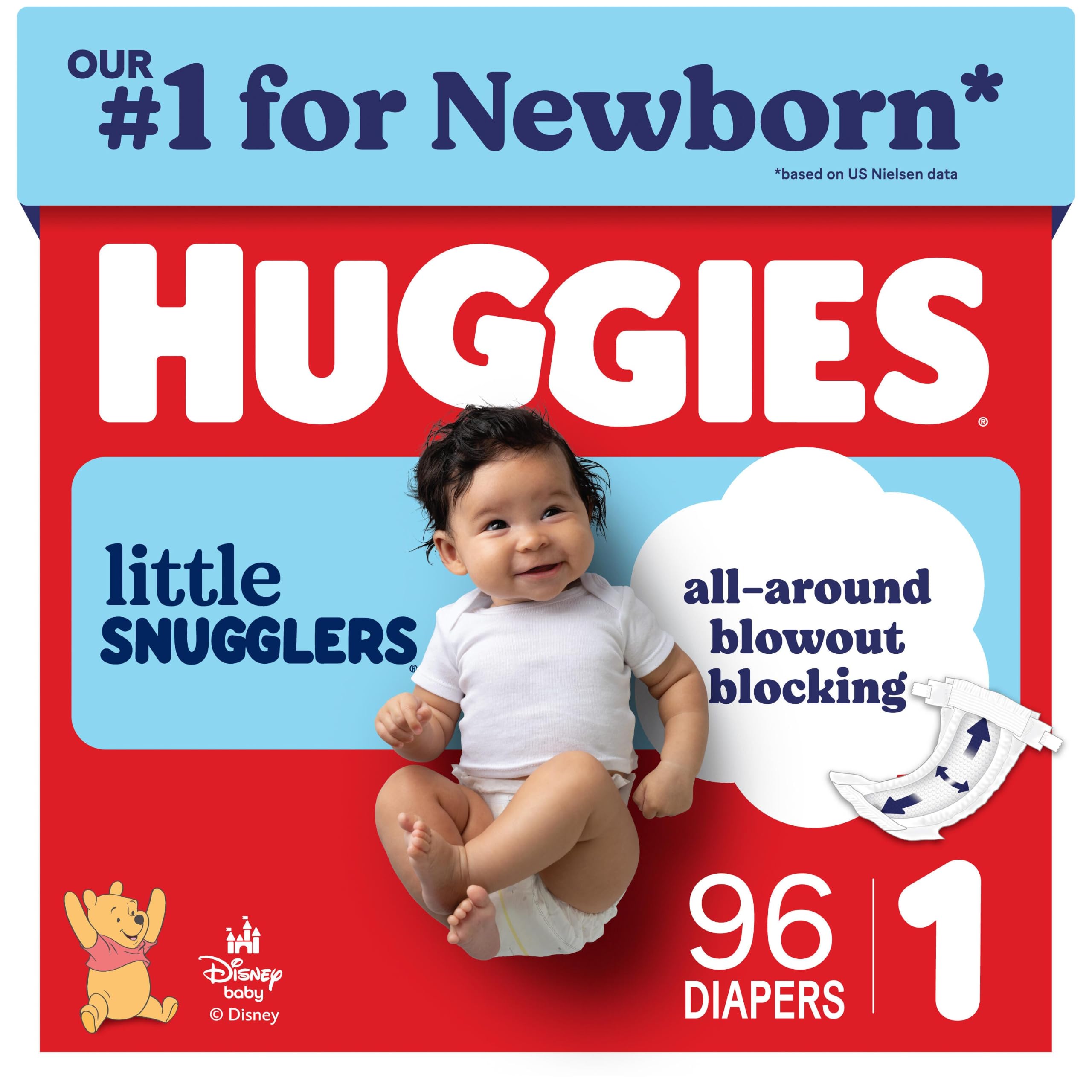 Huggies Little Snugglers Diapers Size 1, 96 Count | Blowout Protection, Leakproo