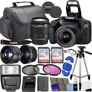 Canon EOS 2000D / Rebel T7 DSLR Camera w/EF-S 18-55mm f/3.5-5.6 Lens 3 Lens Kit: 128GB Memory + Wide Angle + Telephoto + Flash (Renewed)