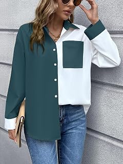 Women Button Down Long Sleeve Shirt Casual Dress Tops with Pockets