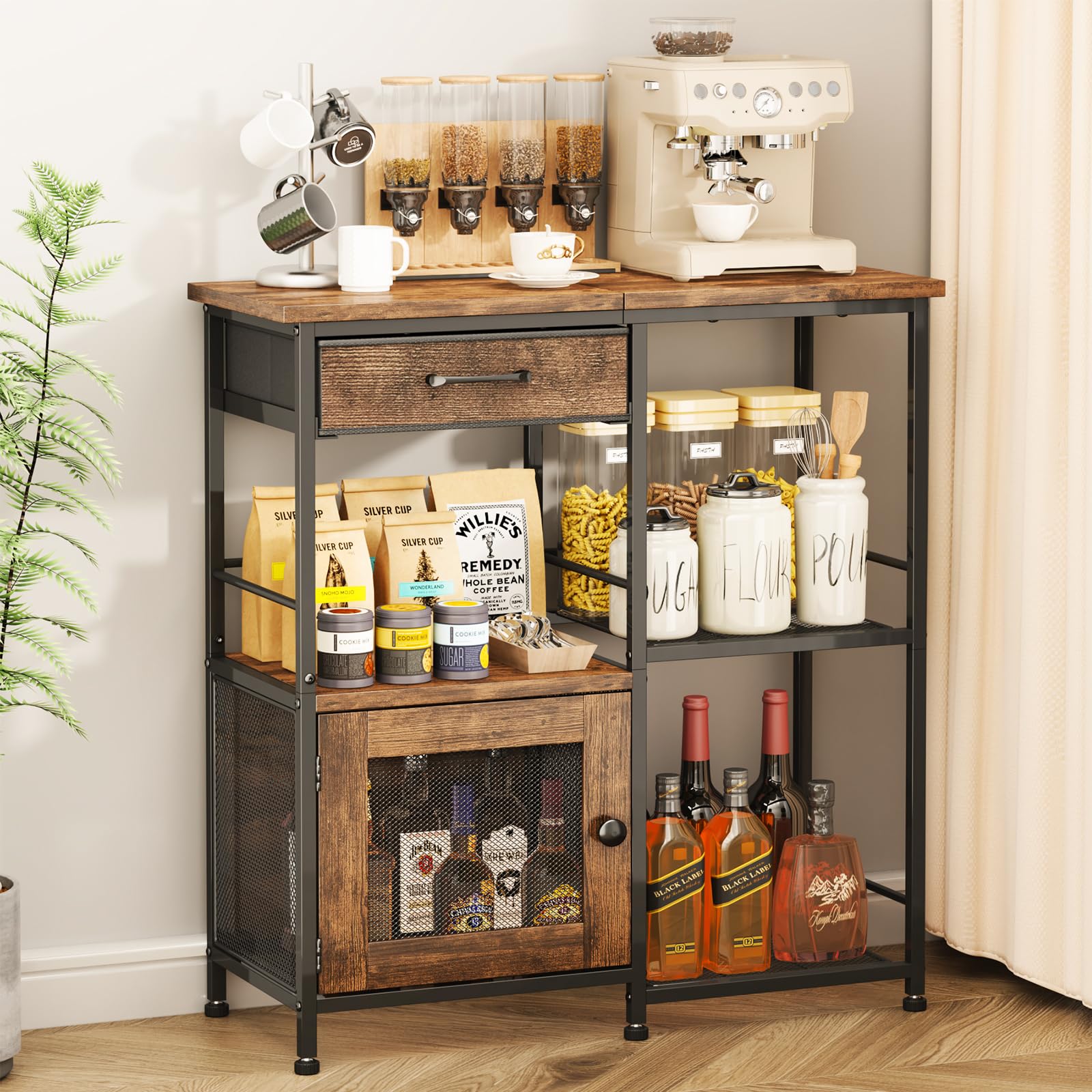 SWTYMIKI Coffee Bar Cabinet for Home - Farmhouse Coffee Stand Station Multi-Purp