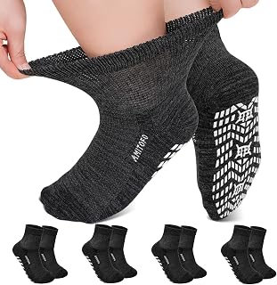 LOFIR Diabetic Socks for Women Men: Bamboo Extra Elastic Non-Slip Slipper Socks with Padded Wide Top Grip Loose Fit & Breathable Seamless for Swollen Feet Elderly Hospital 6-14 4 Pairs