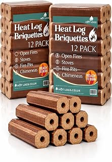 24 High Energy Hot A1 Compressed Firewood Logs (2x12)10kg Hot Burning Briquettes for Open fires, charcoal & kiln dried log, Wood Stoves, BBQ's, Log Burners, Camping Fires, Fire Pits (2x10kg Pack)