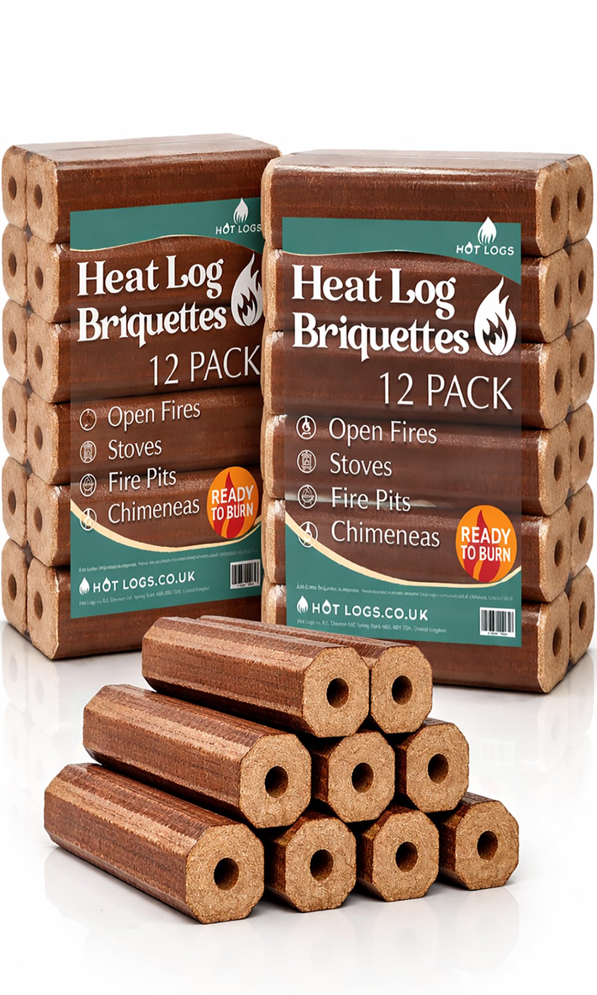 24 High Energy Hot A1 Compressed Firewood Logs (2x12)10kg Hot Burning Briquettes
