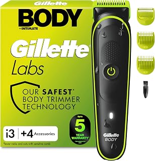 GilletteLabs i3 Body + Intimate Hair Trimmer for Men, with 2 Combs | Precision Body & Pubic Hair Trimming, Cleaning Brush, SkinFirst Technology, Waterproof, 80-Min Runtime