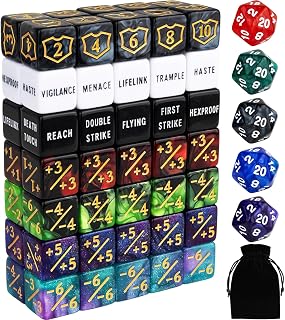 75 Pieces Magic Keyword Counter Dice MTG Counters Dice Set Bulk Ability Life Buff Plus 1 Tokens for MTG, TCG, Cards Gaming Accessories