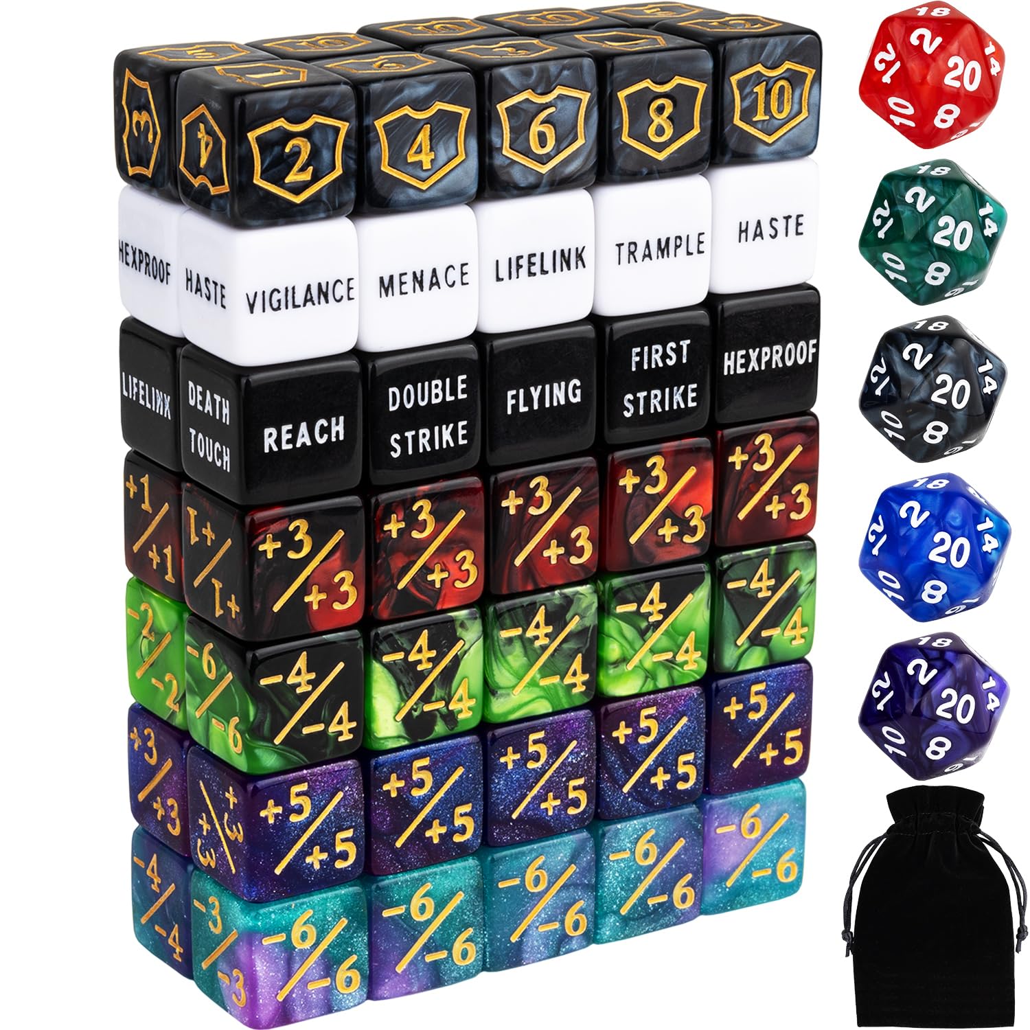 75 Pieces Magic Keyword Counter Dice MTG Counters Dice Set Bulk Ability Life Buf