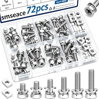 smseace 72Pack Battery Terminal Bolt 6-Sizes Atv Battery Bolts | M6x10/12/14/16/18/20mm 304 Stainless Steel Motorcycle Battery Bolts with Square Nuts for ATV,Bike,Scooter,Motorcycle