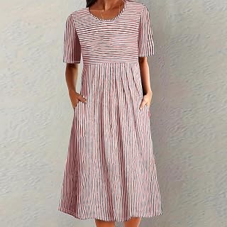 Womens Floral Print Half Sleeve Round Neck Pocket Midi Dress