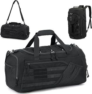 3-in-1 Travel Duffel Bag Backpack for Men Women 45L Tactical Gym Duffle & Sports Holdall Bag with Shoe Compartment & Wet Pocket Carry on Weekend Overnight Bags for Traveling Hiking, Black
