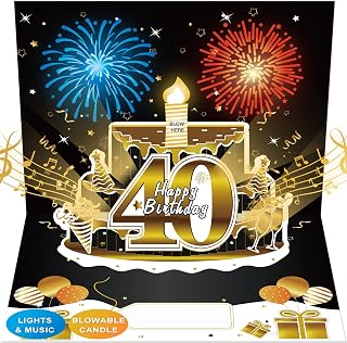 Happy 40th Birthday Music Card Gifts Pop Up 3D Cake Firework Light