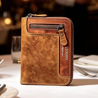 Men's Wallet Brown Zip Leather Bifold Design with 5 Card Slots ID Window Coin Pocket for Daily Use Work Travel Suitable Gift for Men on Holidays Birthdays