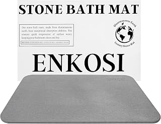 ENKOSI Stone Bath Mat for Bathroom - Grey Diatomite Bath Mat 23.5x15