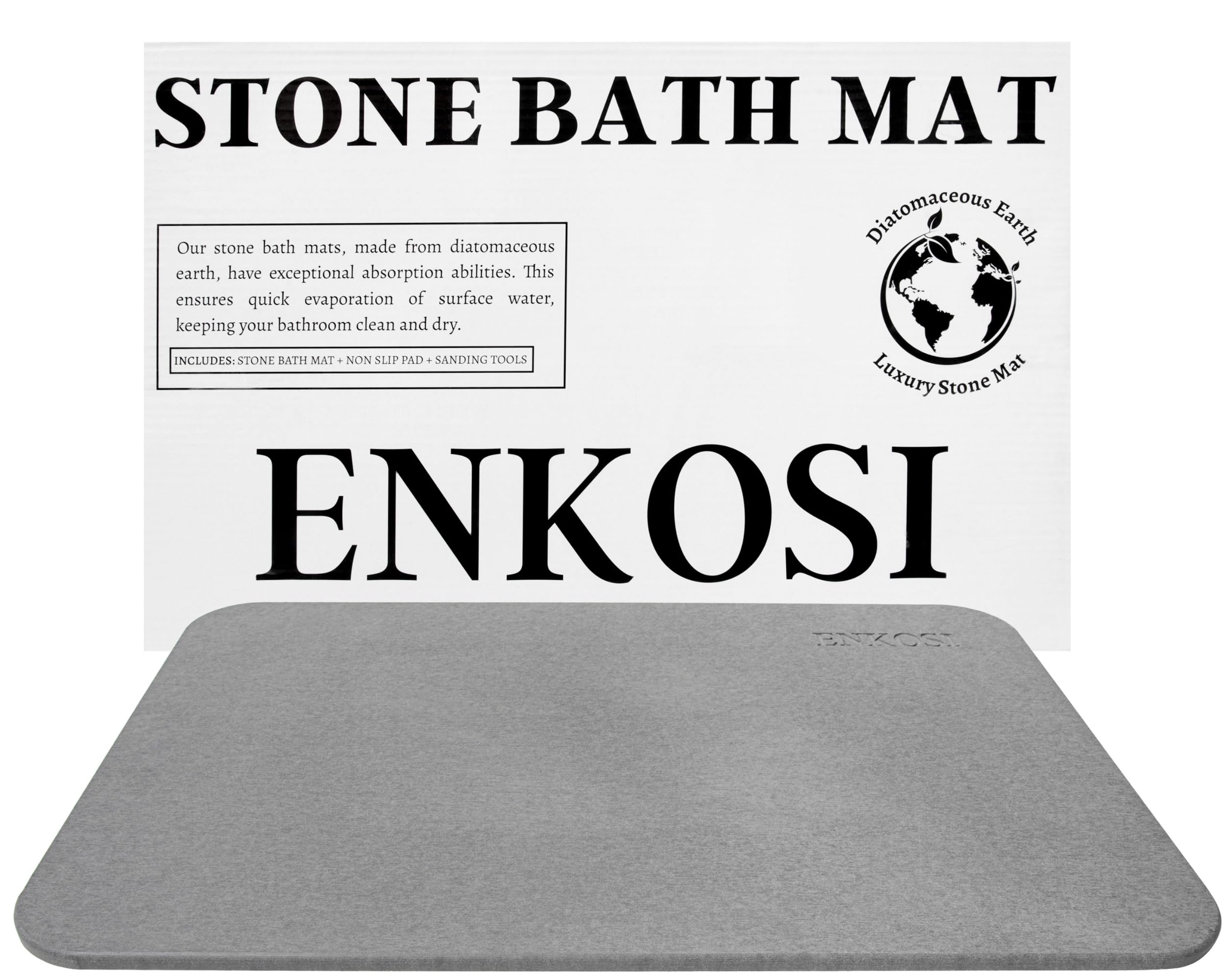 ENKOSI Stone Bath Mat for Bathroom - Grey Diatomite Bath Mat 23.5x15