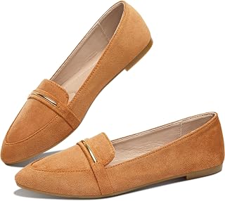 Obtaom Women's Pointy Toe Loafer Flat Comfortable Faux Suede Work Shoes,Cute Penny Loafer Slip On Ballet Flat