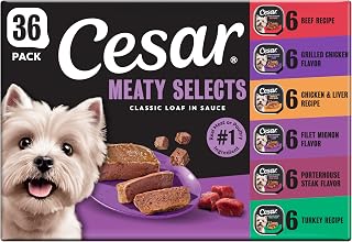 Cesar Classic Loaf in Sauce Wet Dog Food, Meaty Selects, 3.5 oz, 36 Count | Real meat #1 ingredient, no fillers or artificial flavors, formulated without grains, easy to digest, easy peel trays