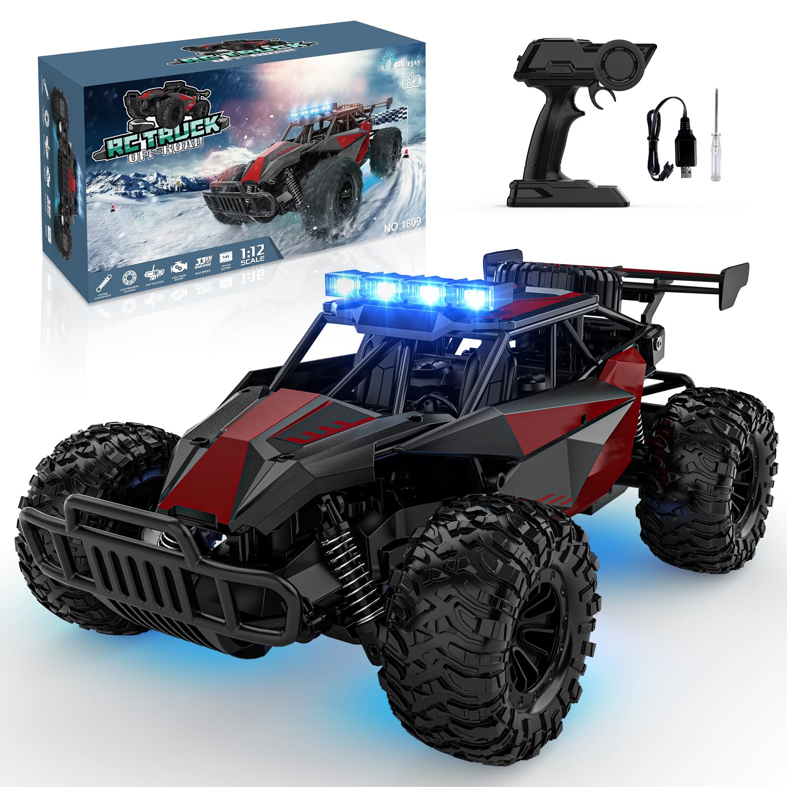 BLUEJAY Remote Control Car, 2.4GHz High Speed 33KM/H RC Cars Toys | 1:12 Monster