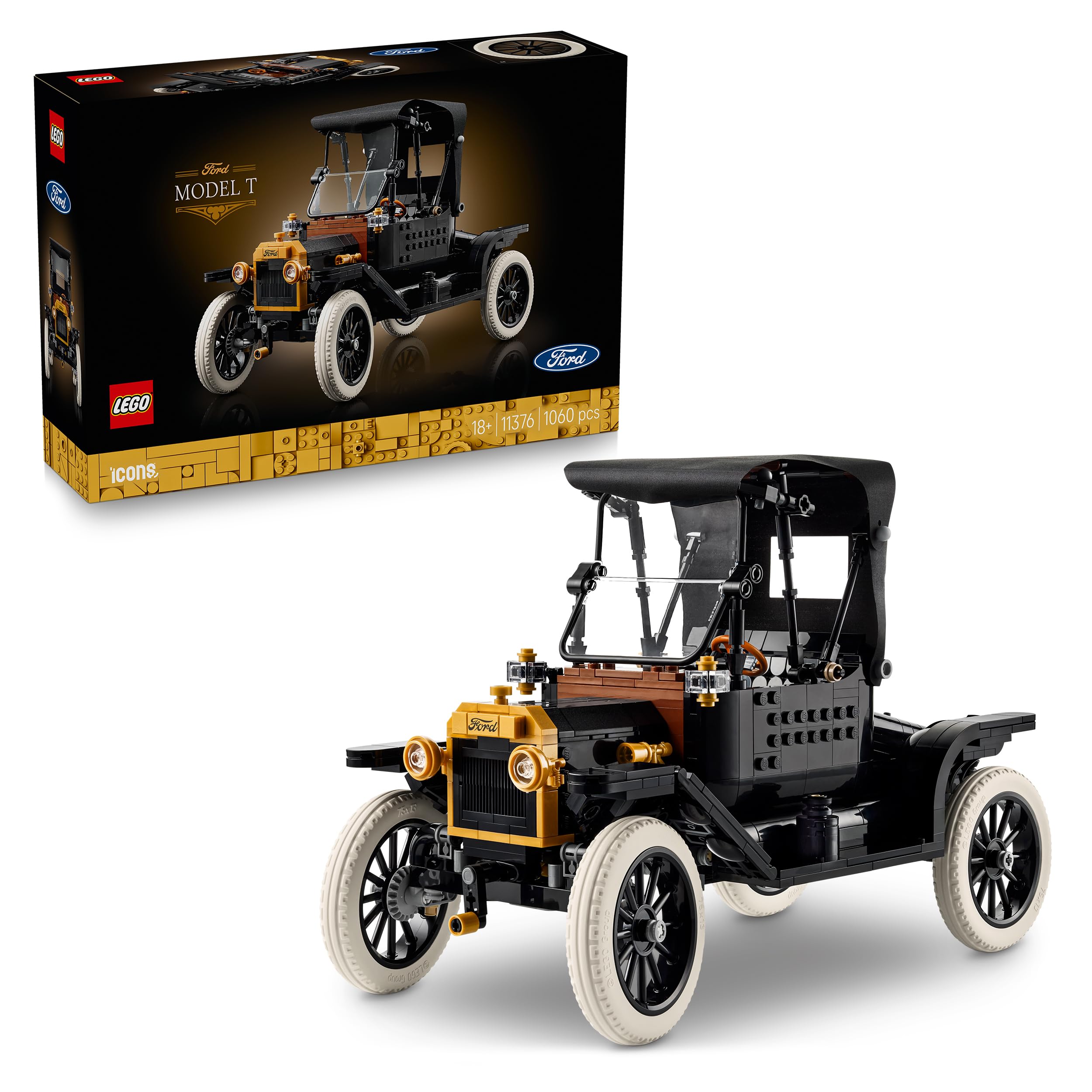LEGO Icons Ford Model T 11376 | Set for Adults, Retro Car Model Kit, Fabric Roof