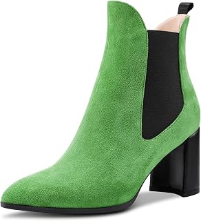 Aachcol Women's Chelsea Ankle Boots Closed Pointed Toe Slip-on Block Chunky High Heel Suede 7.5CM