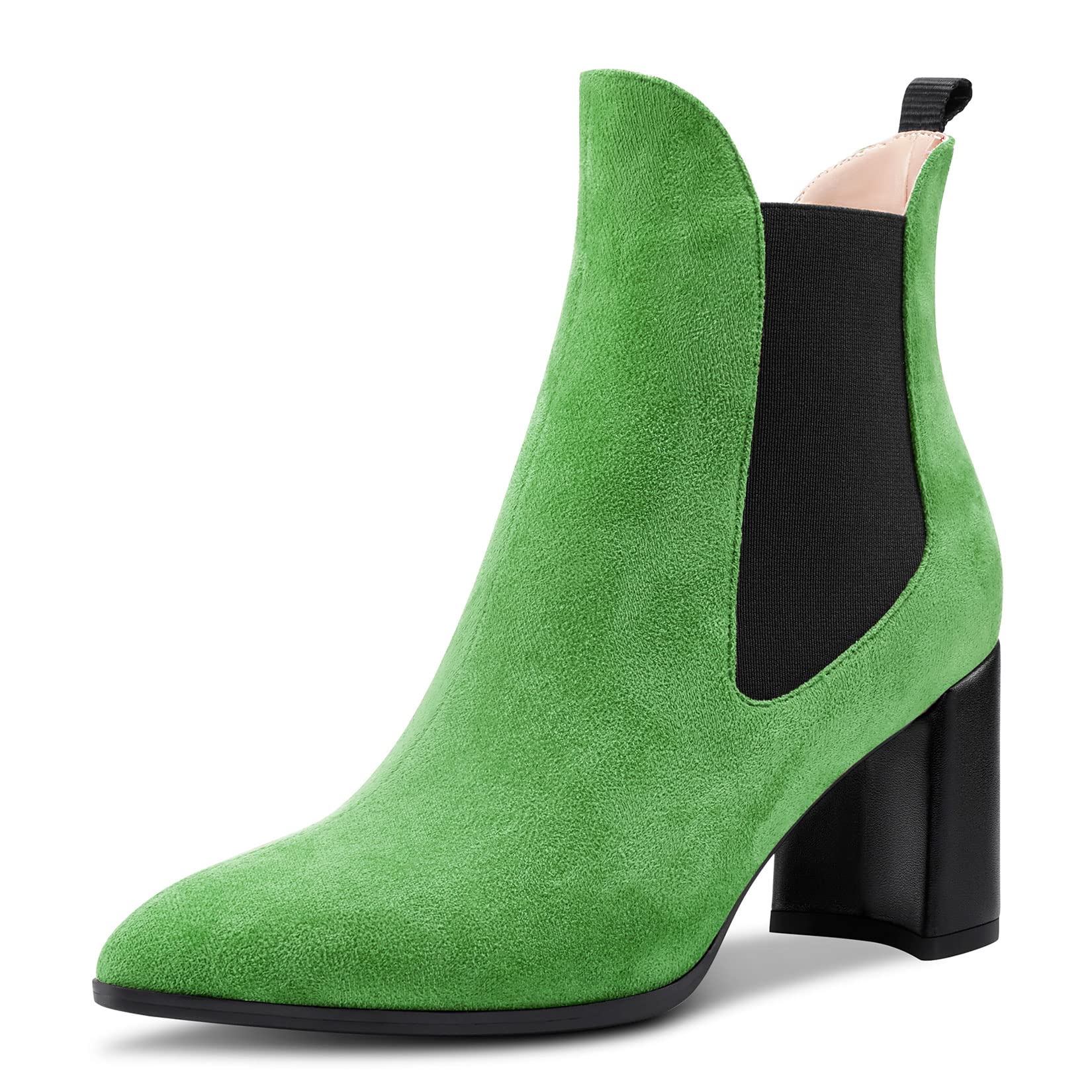 Aachcol Women's Chelsea Ankle Boots Closed Pointed Toe Slip-on Block Chunky High