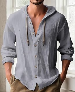Men's Hooded Button Down Long Sleeve Shirt