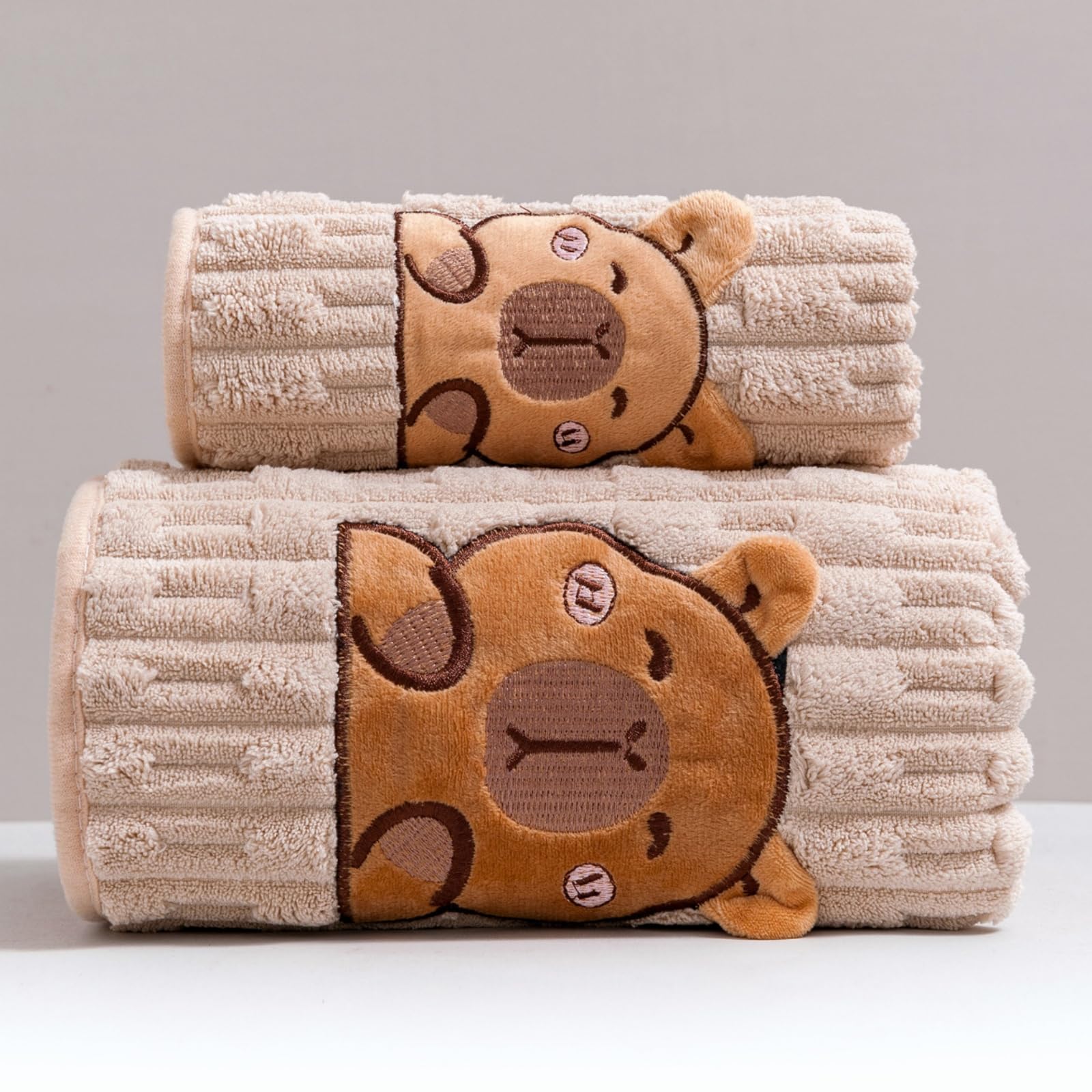 Capybara Super Soft Fleece Bath & Hand Towel Set of 2 Absorbent Plush Towels for
