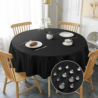 AooHome Round Tablecloth, Diameter 140 cm, Wipe Clean Table Cloth, Washable Synthetic Polyester Tablecloth, Waterproof Tablecloth, Lotus Effect, Durable, Scratch-Resistant Table Cloth for Dining Room