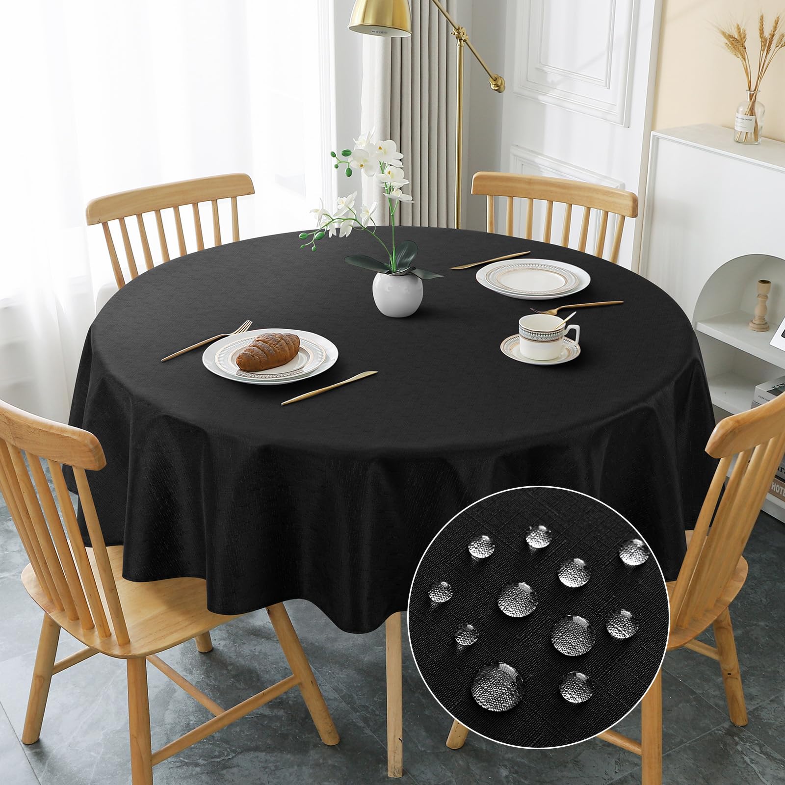 AooHome Round Tablecloth, Diameter 140 cm, Wipe Clean Table Cloth, Washable Synt