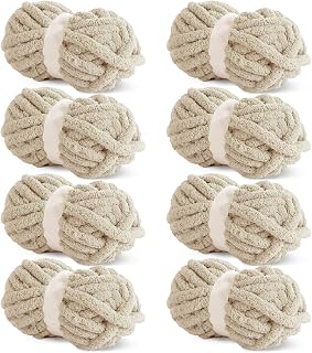 HOMBYS Khaki Chunky Chenille Yarn for Crocheting, Bulky Thick Fluffy Yarn for Knitting, Super Bulky Chunky Yarn for Hand Knitting Blanket, Soft Plush Yarn, 8 Jumbo Pack (27 yds,8 oz Each Skein)