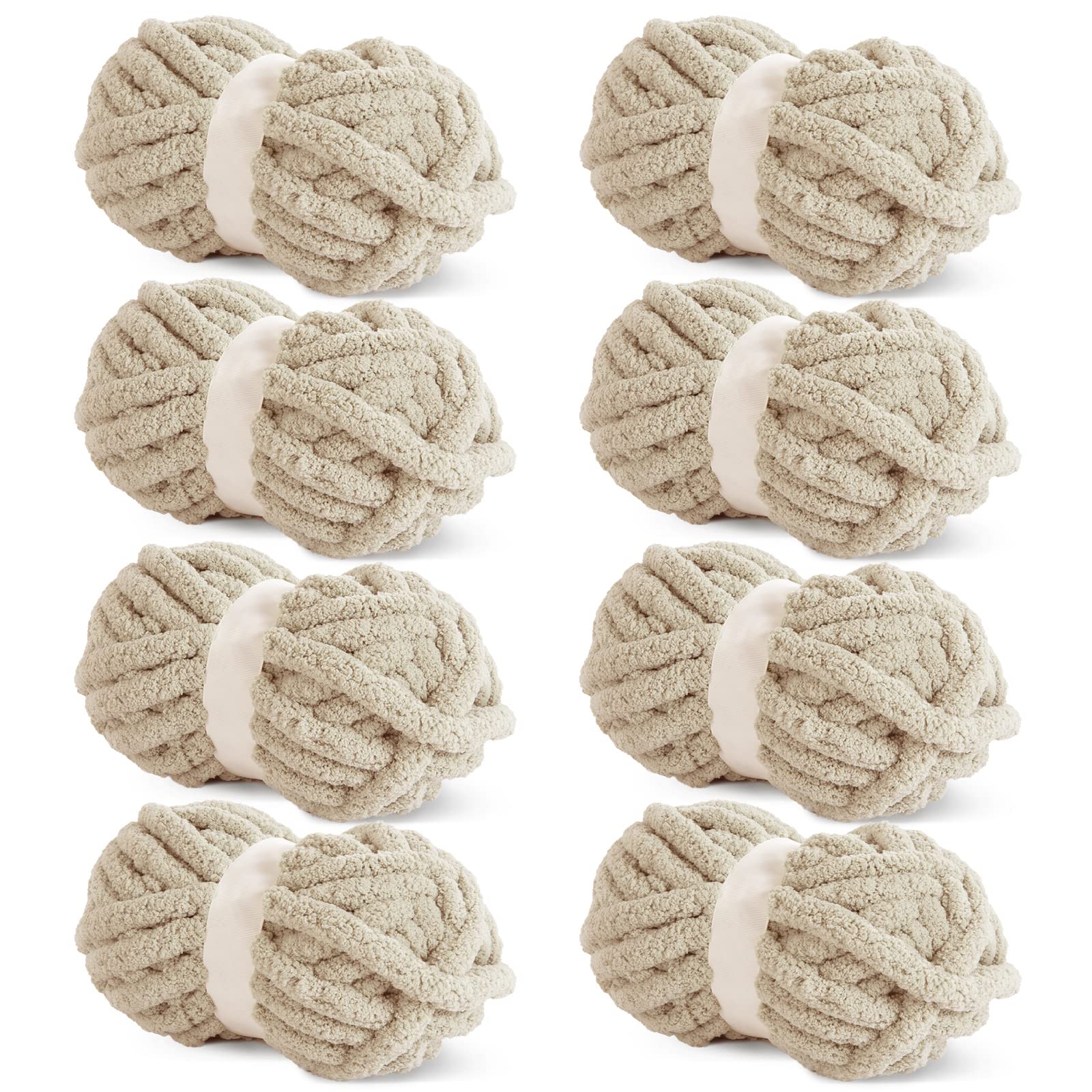 HOMBYS Khaki Chunky Chenille Yarn for Crocheting, Bulky Thick Fluffy Yarn for Kn