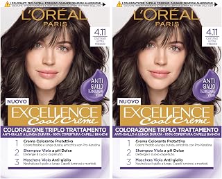 2 x L'Oréal Paris Excellence Cool Cream Permanent Hair Colour Triple Treatment Technology Anti-Yellow Protective Effect Brightening Colour 4.11 Ultra Cool Brown - 2 Packs