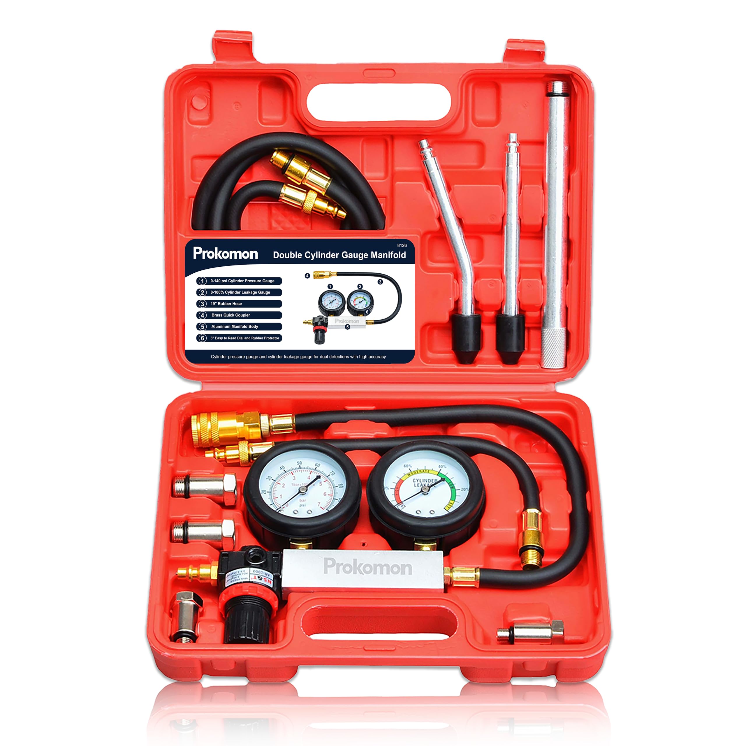Prokomon Engine Cylinder Leak Down Tester Kit;Gasoline Engine Leakdown Tester Ki
