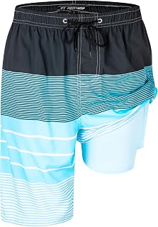 FT FENTENG Mens Swim Trunks with Compression Liner 9" Big and Tall Board Shorts 2 in 1 Quick Dry Long Swimwear Bathing Suits